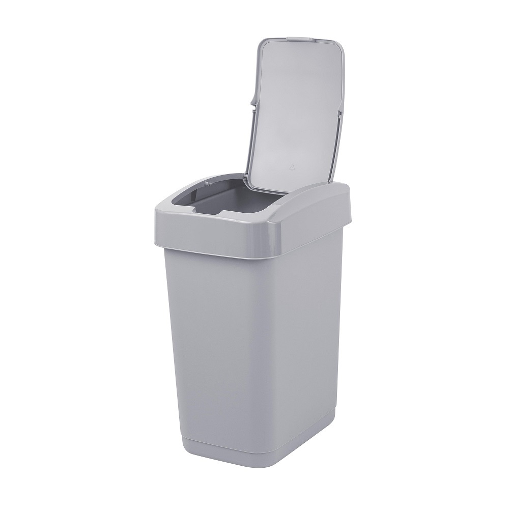 Контейнер д/мусора пластм. с откидной+"плавающей" крышкой 12л "Step" СерыйSC480611025 "Spin Clea"1/8