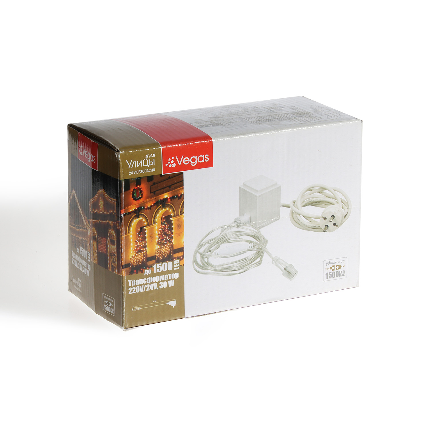 Блок питания для гирлянд 24 В Vegas, 5 м, до 1500 LED, 30 Вт, IP44