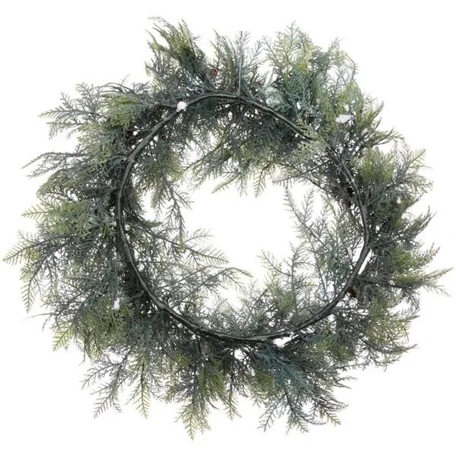 Венок хвойный "Искрящиеся ветви" d-50 см, литой ПВХ, шишки, ягоды