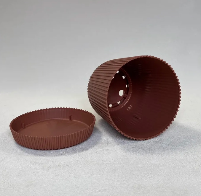 Кашпо пластм. "Gaufre" 1л d верха 115мм h115мм с поддоном Глина 801--17 (Tek.A.Tek) *1/40