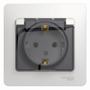 Розетка CHNEIDER ELECTRIC "Glossa" одноместная белый с заземлением, с защитными шторками, с заземляющим контактом GSL000146
