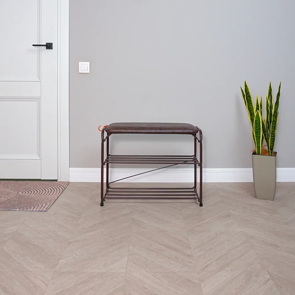 Этажерка "обувница" металл. "Альфа 23с" 2пол+мягк.Сид. ш.0,65м, в.0,48м, гл.0,3м Коричн.ПДОА23СКОР*1