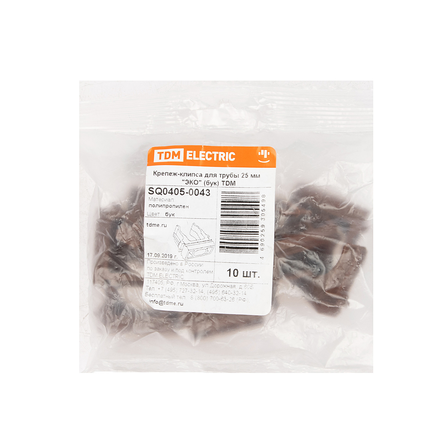Крепеж-клипса d25мм для трубы "Эко" бук (упак.10шт) TDM SQ0405-0043 *1/90