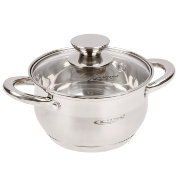 Кастрюля нерж. "Катунь" "Диана" 1,8л d16см термораспред. дно, Стекл. кр. KT01-D-18 *1/8