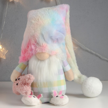 Кукла интерьерная "Гном в пижаме и тапочках, с игрушкой-зайкой" 57х13х13 см 7575258