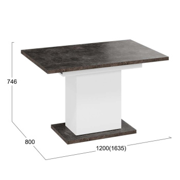 Стол обеденный прямоугольный раздв.Детройт Тип4 800х1200(1635)х h746 Белый, Ателье темный*1