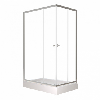Душевой уголок 120*80*202 Вента-Хром поддон прямоугольный, низкий, Белый, стекло прозрачное (2места+сифон D90мм)