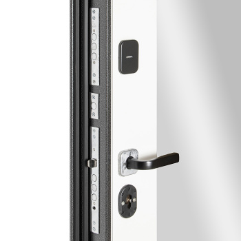 Дверь входная 2050х860х95 мм Дверной континент Брест, с зеркалом, левая, серебристый антик/белый матовый