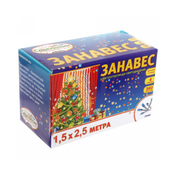 Занавес светодиодный для дома 1,5*2,5 м 360 ламп LED, прозрач.пров, Синий (можно соединять)