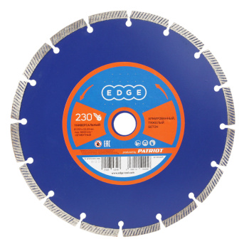 Диск алмазный 230*22,23*2,9мм сегментный по бетону/кирпичу EDGE PATRIOT *1/10/20 Диск алмазный 230*22,23*2,9мм сегментный по бетону/кирпичу EDGE PATRIOT *1/10/20