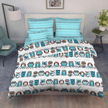 Постельное белье 1,5сп бязь Василиса 7184/1 Совушки нав70*70,пр150*214 *1/6