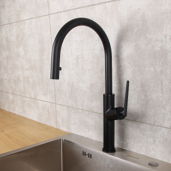 Смеситель для кухни Diadonna D60-0008BL  высокий излив, выдвижная лейка, черный *1/6