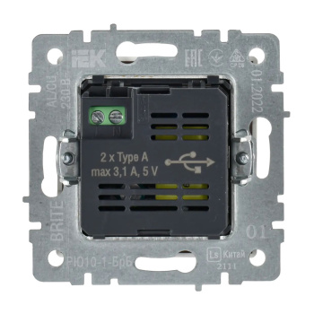 Механизм розетки "BRITE" 2-мест. USB A+A 5В/3.1А белый IEK BR-U21-D31-K01  *1/8/80