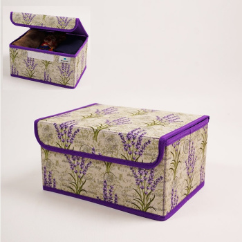 Короб для хранения нетканый материал "Лаванда" 250x190x130мм с крышкой Д70302.03 *1/30