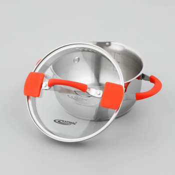 Кастрюля нерж. "Катунь" "Аврора" 2,2л d18см термораспред. дно, Стекл.кр., силик.руч. КТ07-D-18 *1/8