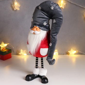 Кукла интерьерная "Дед Мороз в бордовом кафтане, в сером колпаке со снежинками" 42х13х18 см 626