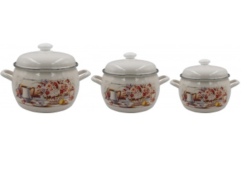 Набор кастрюль эмалированных: 2,0л+3,5л+5,0л рис."Летний этюд" С-207АП2/4Жм "Лысьвенские ЭМАЛИ" *1