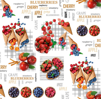 Клеёнка на нетканой основе "Мажор" "Ягоды и яблоки" на белом шир.1,35м 598/0 "Колорит" *20