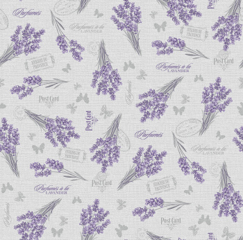 Клеёнка на тканевой основе "Этюд" "Букетики лаванды" на сером шир.1,25м 644/15 "Колорит" *25
