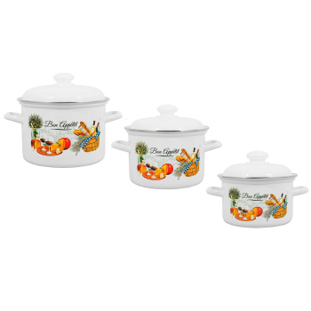 Набор кастрюль эмалированных: 2,0л+3,0л+4,5л рис. "Пикник" С-007АП2/4 "Лысьвенские ЭМАЛИ" *1