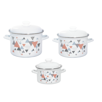 яяяНабор кастрюль эмалированных: 2,0л+3,0л+4,5л рис. "Треугольники" С-007АП2/4 "Лысьвенские ЭМАЛИ"*1