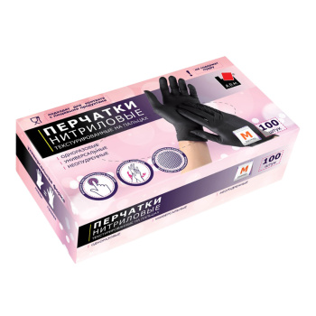 Перчатки нитриловые текстурир. на пальцах Черные 100шт в коробке р-р  "M" SEMPB2 "А.Д.М."*1/10