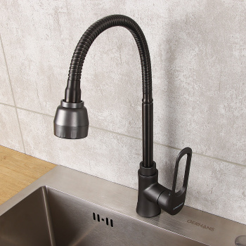 Смеситель для кухни Эверест B58-15319 высокий излив, брезентово-серый *1/10