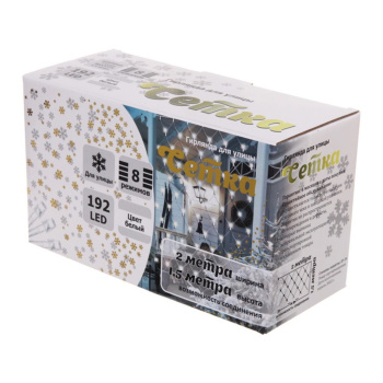 яяяГирлянда для улицы СЕТКА ш2,0* в1,5 м 192 ламп LED, прозр.пров, 8 реж, Белый (возможность соединения