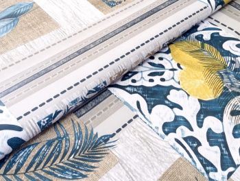 Клеёнка на тканевой основе "Print" "Лимоны, листья" син.-бежевый. шир.1,37м GW-21400 "Great Way" *20