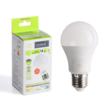 Лампа светодиодная GENERAL, Е27, груша WA60, 14 Вт, холодный белый свет