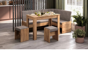 Кухонный уголок Пекин Дуб Крафт золотой/Микровелюр Duna Stone*1