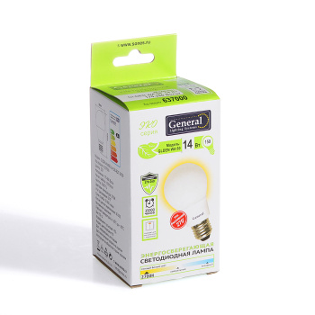 Лампа светодиодная GENERAL, Е27, груша WA60, 14 Вт, 1000 Лм, теплый белый свет