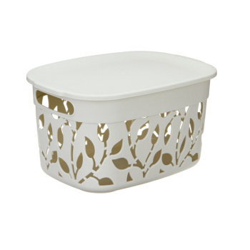 Коробка д/хранения пластм. с кр. "Флора" 280x205x155мм (5,5л) Бел.ротанг М2362 ("М-Пластика") *1/15