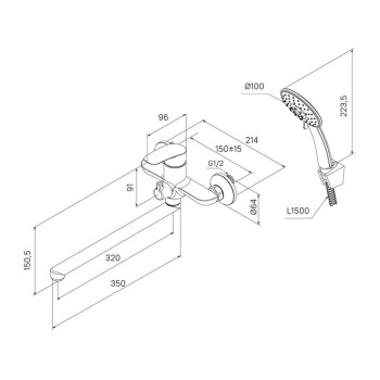 Смеситель для ванны Milardo Rora RORSB00M10, длинный излив, однорычажный, с лейкой