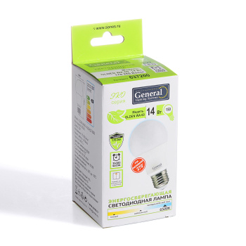 Лампа светодиодная GENERAL, Е27, груша WA60, 14 Вт, холодный белый свет