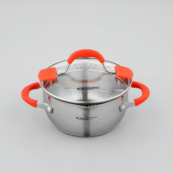 Кастрюля нерж. "Катунь" "Аврора" 2,2л d18см термораспред. дно, Стекл.кр., силик.руч. КТ07-D-18 *1/8