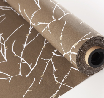 Клеёнка-ткань х/б с тефлоновой пропиткой "De Rosa" "Белые веточки" на беж. ш.1,37м TF-Y002 *20