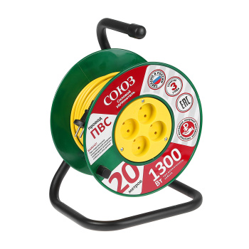 Удлинитель 4 розетки 20м б/з КАТУШКА 6А IP20 1.3кВт Союз 481S-3102 *1